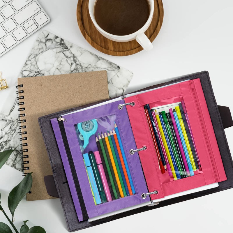 WODISON 3-Ring Pen Pencil Pouch with Clear Window Stationery Bag Binder Case Classroom Organizers Purple - Image 5